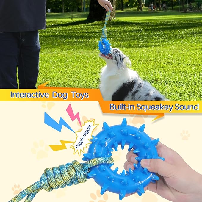 3PCS Dog Rope Toys Tug of War Toy for Medium Large Dogs, Dog Squeaky Outdoor Toys for Water or Pool