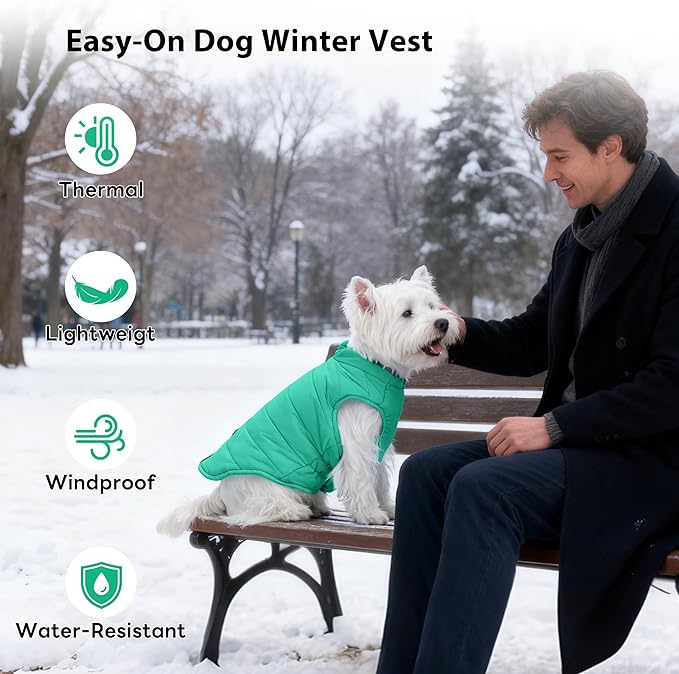 PUMYPOREITY Dog Puffer Coat with Detachable Scarf, Warm Padded Cold Weather Vest, Windproof Lightweight Snowsuit, Water Resistant Dog Winter Coats, Thermal Winter Jacket for Small Medium Large Dogs