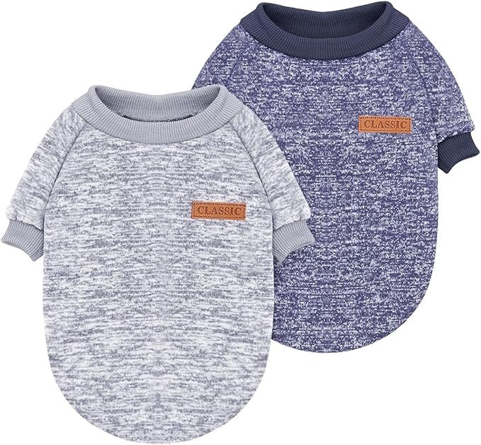 2 Pieces Pet Dog Classic Knitwear Sweater, Fleece Coat for Small,Medium Dogs,Warm Pet Dog Cat Clothes,Soft Puppy Customes for Chihuahua Yorkshire Tzu (Grey Navy,L)