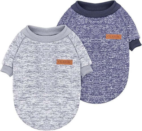 2 Pieces Pet Dog Classic Knitwear Sweater, Fleece Coat for Small,Medium Dogs,Warm Pet Dog Cat Clothes,Soft Puppy Customes for Chihuahua Yorkshire Tzu (Grey Navy,M)