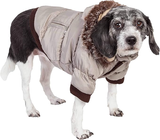 PET LIFE Classic Metallic Fashion Pet Dog Coat Jacket Parka w/ 3M Insulation and Removable Hood, Medium, Metallic Grey
