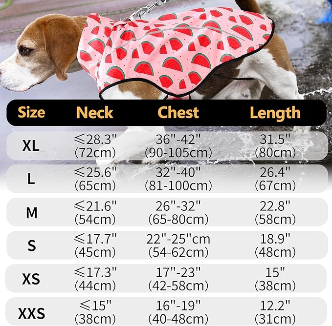 Mile High Life Dog Raincoat, Adjustable Waterproof Reflective Rain Jacket for Small Medium Large Dogs, Lightweight Breathable Pet Rain Coat with Leash Hole(Pink Watermelon,XXS Chest 16-19")