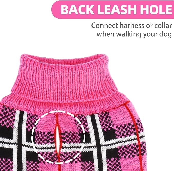 PUPTECK Dog Sweaters for Large Medium Small Dogs - Fall Classic Plaid Style Puppy Holiday Winter Coat Clothes Warm, Fuschia, L