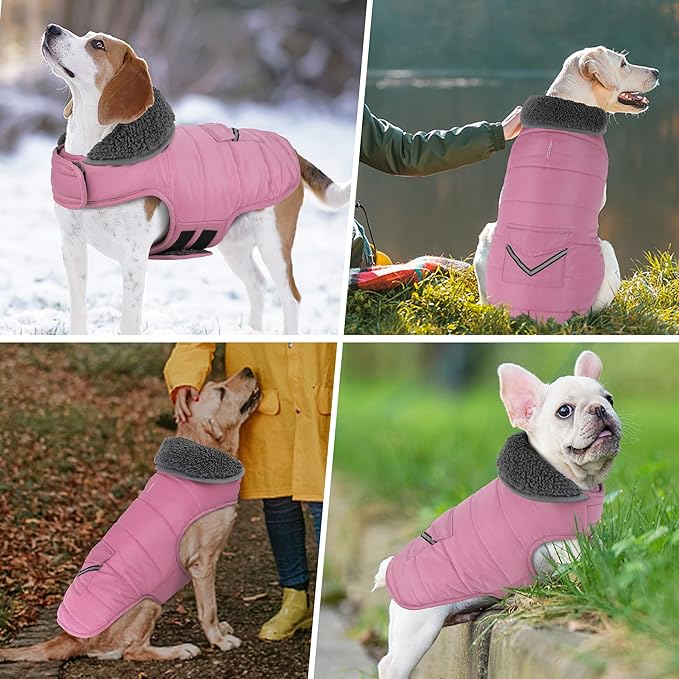 Dog Coat, Waterproof Dog Winter Jacket with Pocket, Reflective Adjustable Pet Snow Vest, Warm Cozy Fleece Sweater for Small Medium Extra Large Dogs - Light Pink, 2XL