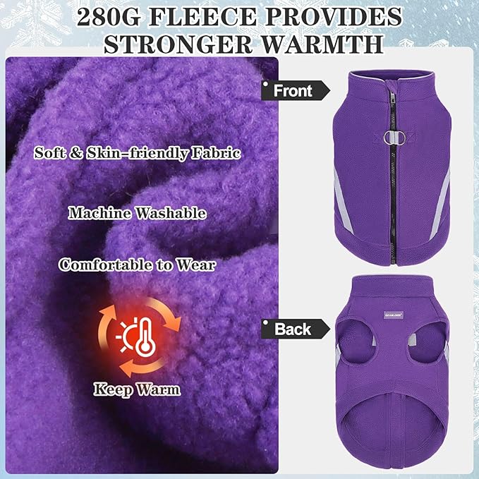 EXPAWLORER Dog Fleece Vest Jacket Sweater for Small Medium Large Dogs, Cold Weather Winter Coat Hoodie with Leash D-Ring and Zipper, Reflective Warm Sleeveless Puppy Clothes for S M L Boys Girls Cats