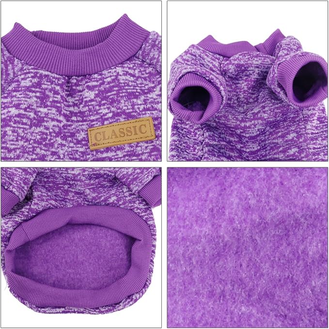 Idepet Pet Dog Classic Knitwear Sweater,Soft Fleece Coat for Small,Medium,Large Dog,Warm Pet Dog Cat Clothes,Soft Puppy Customes 2 Color (M, Purple)