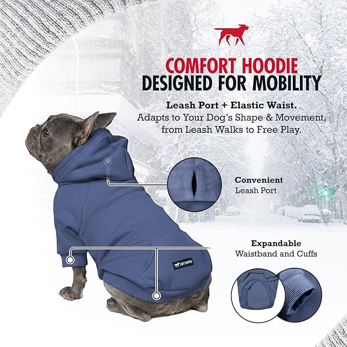 Tuff Pupper Dog Hoodie | Premium Quality 100% Organic Cotton | Ultra Soft Interior for Superior Comfort | Elastic Cuffs & Drawstring for Warmth | Stretch Fit Suitable for All Breeds (Blue, L)