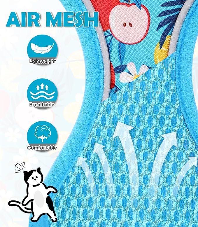 Halypet Cat Harness and Leash Set[MAX Safety 4th-Gen] Cute Escape Proof Vest Harness for Girl&Boy Cat Walking, Comfortable Adjustable Leash and Reflective Strips for Outdoor Kitten, M Azure Floral