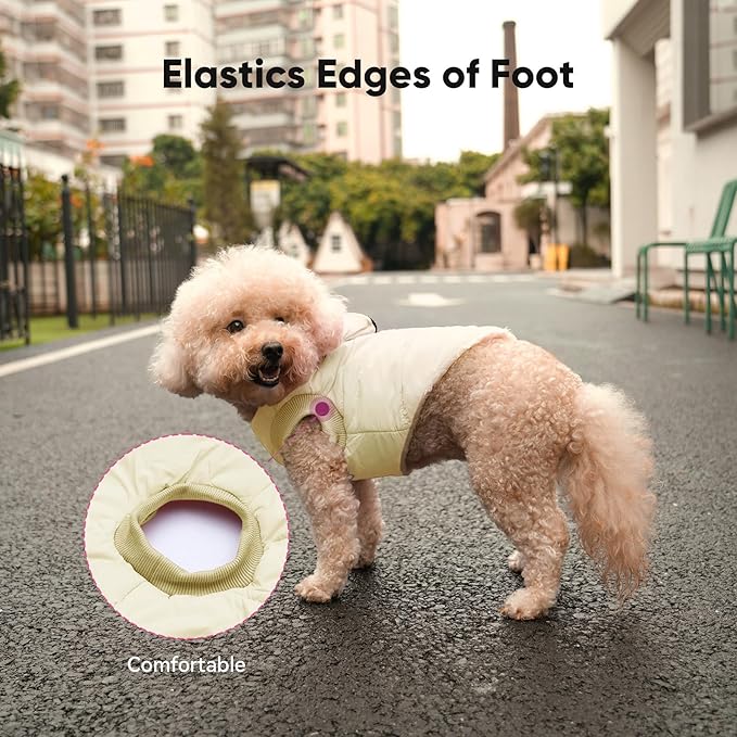 Fleece Lining Dog Hoodie with Harness Built in,Extra Warm Medium Dog Jacket in Winter Doggie Coats with Hooded,Light Yellow XL