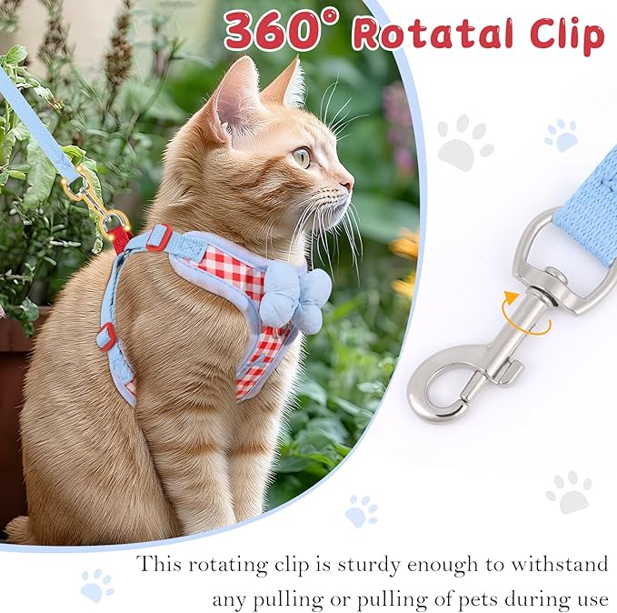 Cat Vest Harness and Leash Set for Walking Escape Proof, Adjustable Kitten Harness and Leash Set Breathable Mesh with Bow Harness for Kitty Puppy Bunny(Red Small)