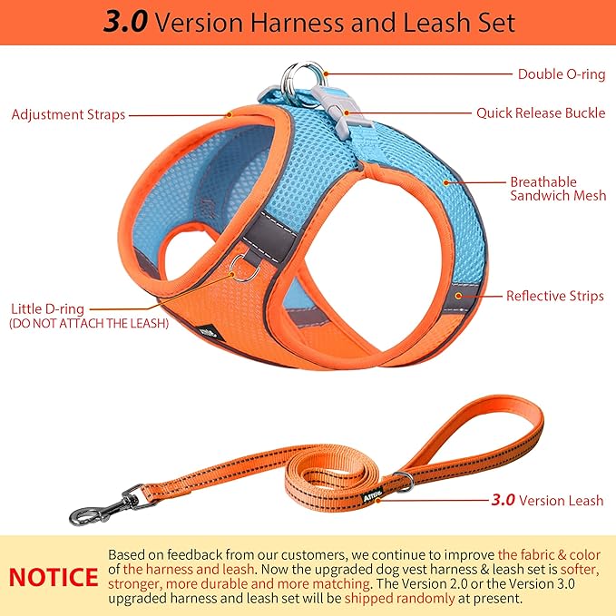 AIITLE Dog Harness, Summer No-Pull Cat Harness with a Leash, Adjustable Reflective Dog Vest, Cat Harness Escape Proof, Outdoor Walking, Camping for Extra Small Dogs and House Cats Orange XXXS