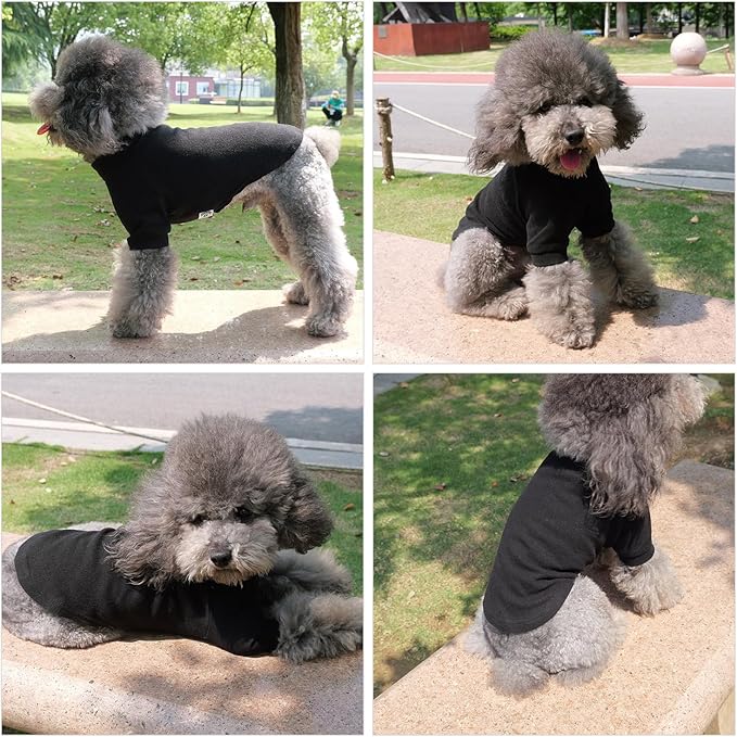 Lovelonglong Ribbed Dog T-Shirt Cotton Knitted Dog Sweaters for All Season Pet T-Shirts for Large Medium Small Dogs Black XS