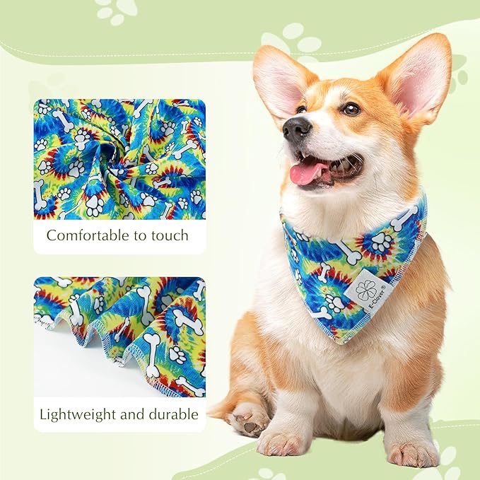 E-Clover Rainbow Dog Bandanas & Matching Scrunchie Set Girl Cute Pride Dog Scarf Bibs Pet Bandana with Bow Tie for Small Dogs Puppy Owner Mom Spring