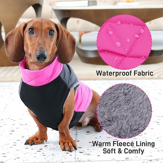 Warm Fleece Dog Coats for Large Dogs,D-Rings Waterproof Puppy Jacket for Cold Winter,Pink XXXL
