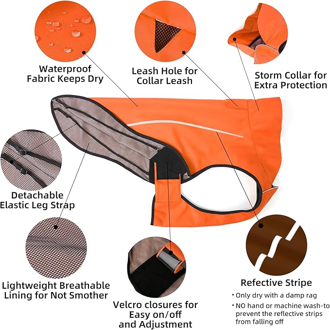 Mile High Life Dog Raincoat, Adjustable Waterproof Reflective Rain Jacket for Small Medium Large Dogs, Lightweight Breathable Pet Rain Coat with Leash Hole(Orange,S Chest 22-25")