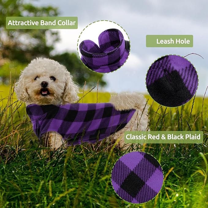 Kama Bridal Dog Spring Autumn Winter Coat Pullover Fleece Vest for Cats & Dogs - Thin Sweater, Purple & Black Plaid (Purple, S)