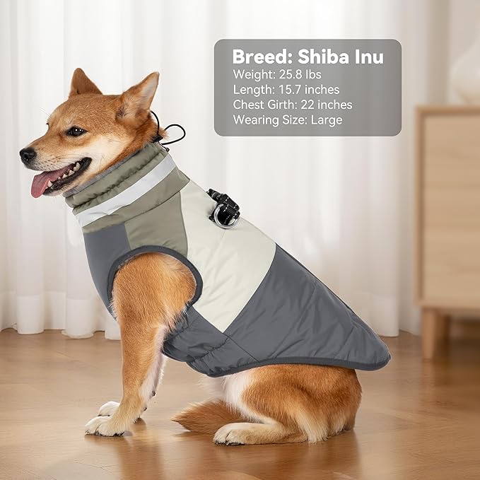 Dog Coats for Medium Dogs, Waterproof Dog Winter Jacket with Harness Built in, Cold Weather Coats, Reflective Zip-up Pet Vest, Warm Fleece Lined Dogs Snowsuit, Grey X-Large