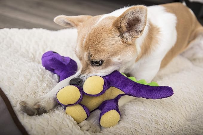 goDog Dinos Bruto Squeaky Plush Dog Toy, Chew Guard Technology - Purple, Small
