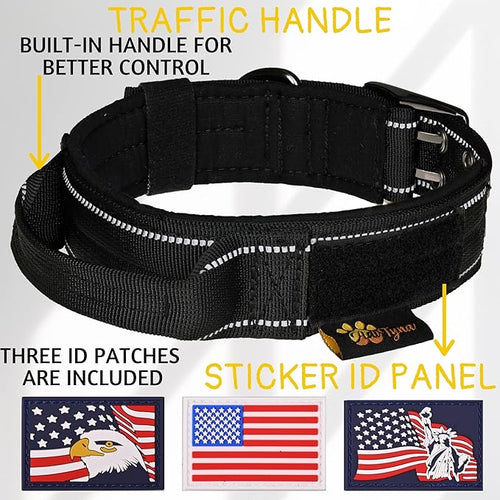 ADITYNA Heavy Duty Dog Collar for Medium Dogs - Reflective Black Collar with Handle for Training, and Walking - Wide, Thick, Tactical, Soft Neoprene Padded
