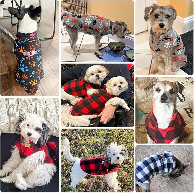 BEAUTYZOO Small Dog Sweater Fleece Vest Winter Jacket, D-Ring Leash Attachment for XS S Puppy Medium Sized Breeds Dogs, Cold Weather Dog Clothes Windproof Keep Warm, Christmas Red Plaid XS