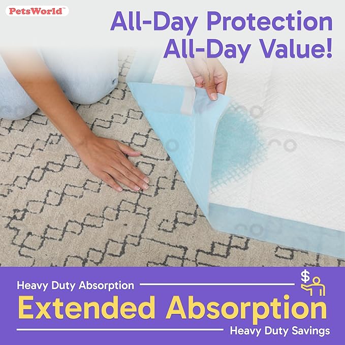 PETSWORLD Enormous Dog Training & Potty Pads, 37x54 inch - Tear Resistant with Strong Leak-Proof Backing, Optional Adhesive Tape, 50 Count