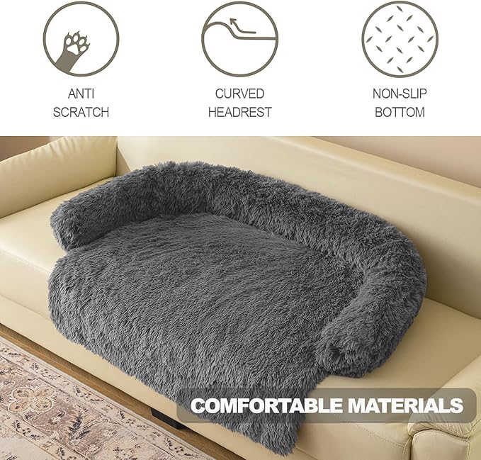 Calming Dogs/Cats Bed Mats, Dog Pad Washable Removable Couch Cover, Plush Long Fur Mat for Pets, Waterproof Lining, Perfect for Small, Medium and Large Dogs and Cats (Dark Gray, 59"x39")