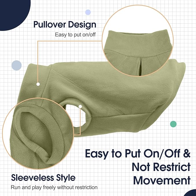 IECOii 2 Pack Fleece Sweater Dog - Soft, Warm Sweaters for Border Collie Boy Girl, Stretchy and Comfortable Coat for Walking, Running, Camping, Hiking, Hunting(Size 2XL, Light Green & Army Green)