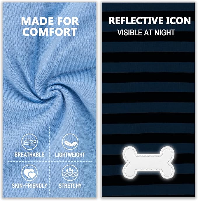 KYEESE 2Pack Dog Shirts Small Tee Soft for Small Dogs Striped T Shirt Lightweight Sleeveless Vest Cotton Tank Top Clothes, Large,Dark Blue+Striped