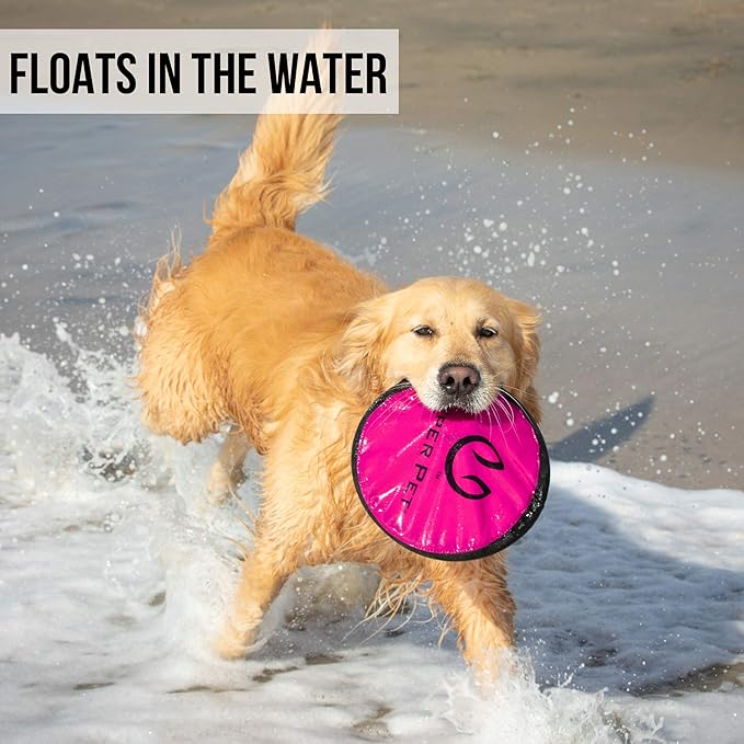 Hyper Pet Flippy Flopper Dog Frisbee Interactive Dog Toys [Flying Disc Fetch Toy Floats in Water & Safe on Teeth] (Colors Will Vary), Multicolor, 9"