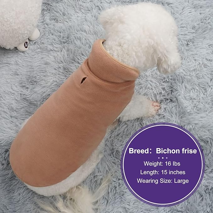 cyeollo Coats Reversible Dog Jacket Thickened Vest Turtleneck Fleece Furry Clothes Doggie Jacket for Cold Weather Winter Warm Dog Coats for Small Dogs Brown Apparel