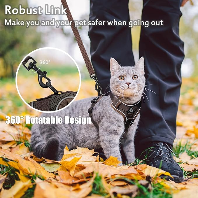 Escape Proof Kitten Harness and Leash Set - Adjustable Soft Mesh Vest for Small Cats, Reflective Breathable Walking Harness with 4 Buckles