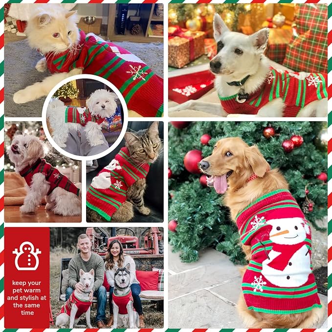 PETCARE Red Snowman Dog Sweater Christmas Dog Sweaters Vest Ugly Snow Xmas Puppy Costume Pet Holiday New Year Fall Winter Clothes for Small Medium Large Dogs Cats Pullover Sweaters Outfits,XX-Small