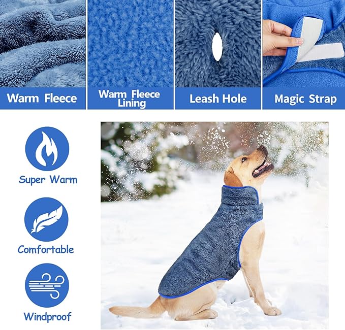 Malier Dog Winter Coat, Reversible Fleece Dog Cold Weather Coats, Windproof Warm Snow Puppy Jacket Vest Pet Clothes for Small Medium Large Dogs (Blue, X-Small)