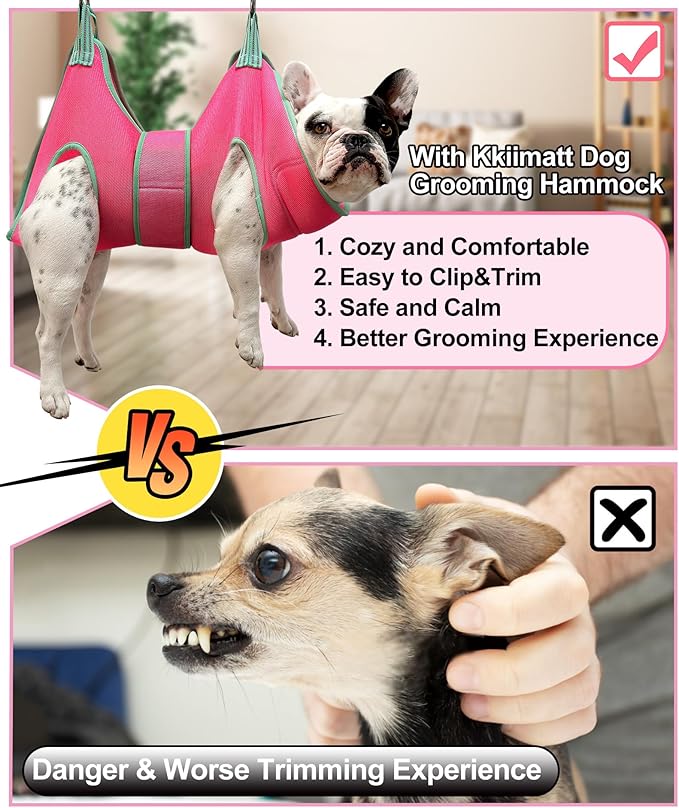 Dog Grooming Hammock,XS Pink Hanging Harness Holder for Nail Clipping/Trimming,Grooming Sling Hanger with Thick Fabric Neck Support,Strap Restraint for Claw Care
