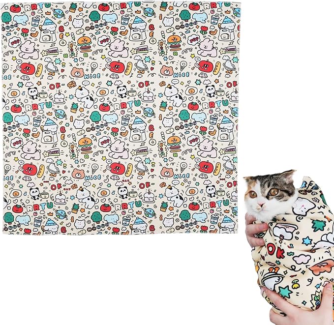 27.6" Large Cat Grooming Wrap – Anti-Escape Cat Wrap for Cutting Nails, Brushing & Medication – Soft, Comfortable, Reusable, Self-Adhering, Holds Cats Up to 15lbs (Elephant Cat)