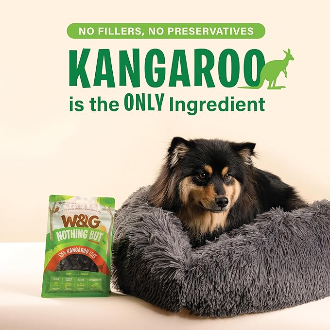 W&G Air Dried Kangaroo Liver, All Natural Low Fat Dog Treats Chews, Single Ingredient Jerky, Healthy Hypoallergenic Alternative for Training Rewards, Easy to Break, 5oz