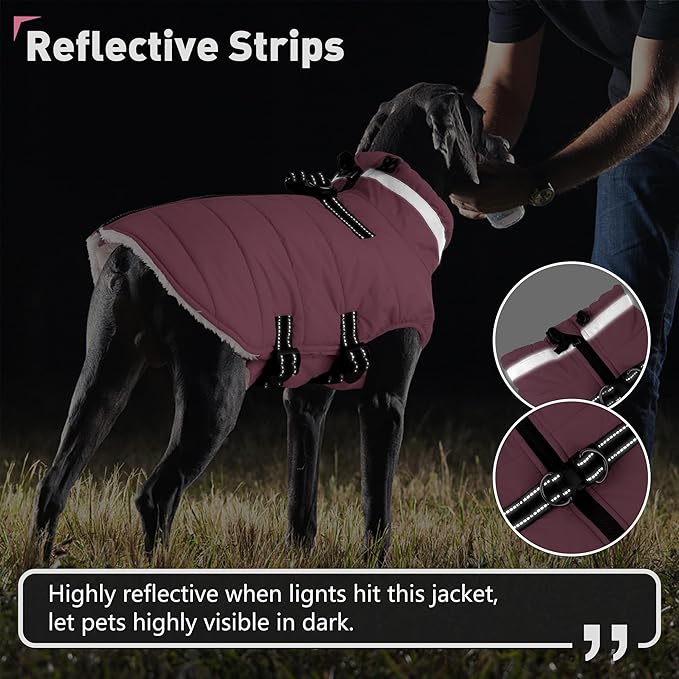 Dogcheer Dog Coat with Harness, Waterproof Dog Jacket Adjustable Winter Coat with Zipper, Christmas Puppy Snow Jacket Fleece Sweater for Small Medium Large Dogs - Light Pink 2XL