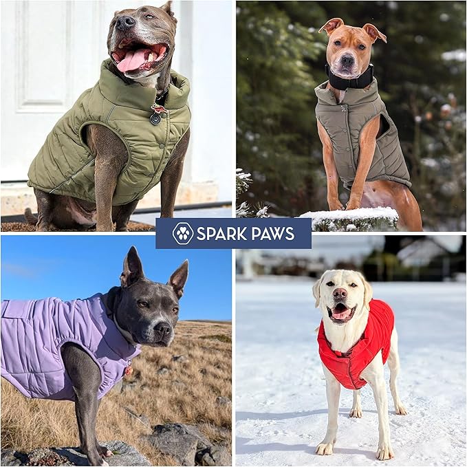 Spark Paws Dog Winter Jacket, Water-Resistant Coat, Warm Reflective Windproof Fleece-Interior, for Medium and Large Dogs - Red - L
