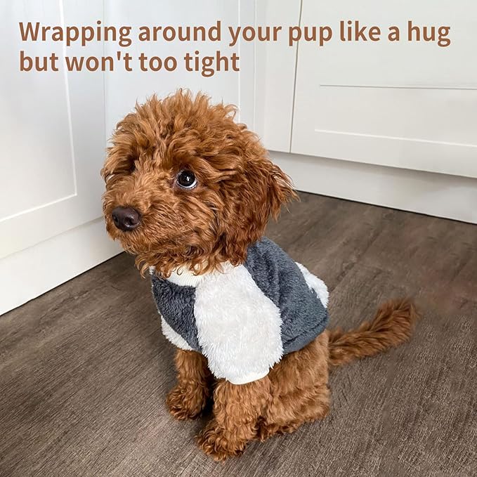 LESYPET Dog Sweater for Small to Medium Dogs, Fleece Lining Puppy Sweatshirt in Winter, Warm Puppy Clothes Pullover Jumper, Grey S