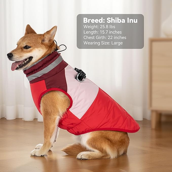 Dog Coats for Large Dogs, Reflective Dog Winter Coat Waterproof Windproof Clothes, Warm Cold Weather Dogs Jacket with Harness Built in Turtleneck Snowsuit, Red XXX-Large