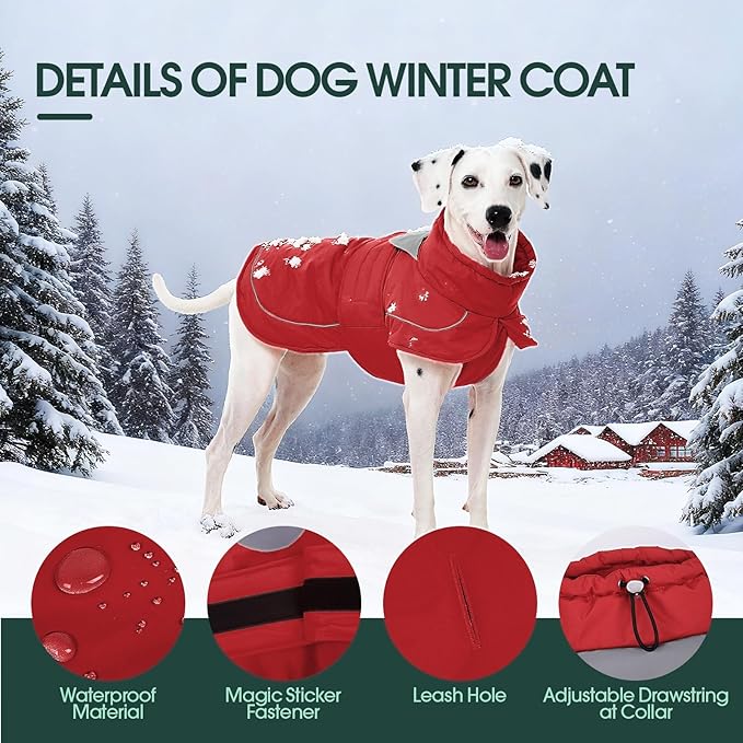 Kuoser Dog Coat, Dog Jackets for Small Dogs, Winter Reflective Puppy Puffer Jacket, Waterproof Dogs Snowsuit with Fleece Lining, Turtleneck Pet Vest Apparel for Cold Weather
