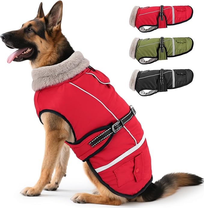 Dog Coat, Warm Dog Winter Coat Reflective Jacket Waterproof Fleece Vest, Pet Jacket Cozy for Cold Weather, Dogs Snowsuit Windproof, Adjustable Buckle for Large Extra Dogs