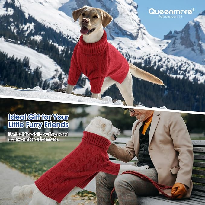 Queenmore Small Dog Sweaters for Small Dogs Girls Boys,Xmas Sweater Puppies,Turtleneck Knitted Sweater for Dog Cat,Cold Weather Pullover for Doggie Male Female,Soft Pet Sweater Pet Apparel(Red,S)