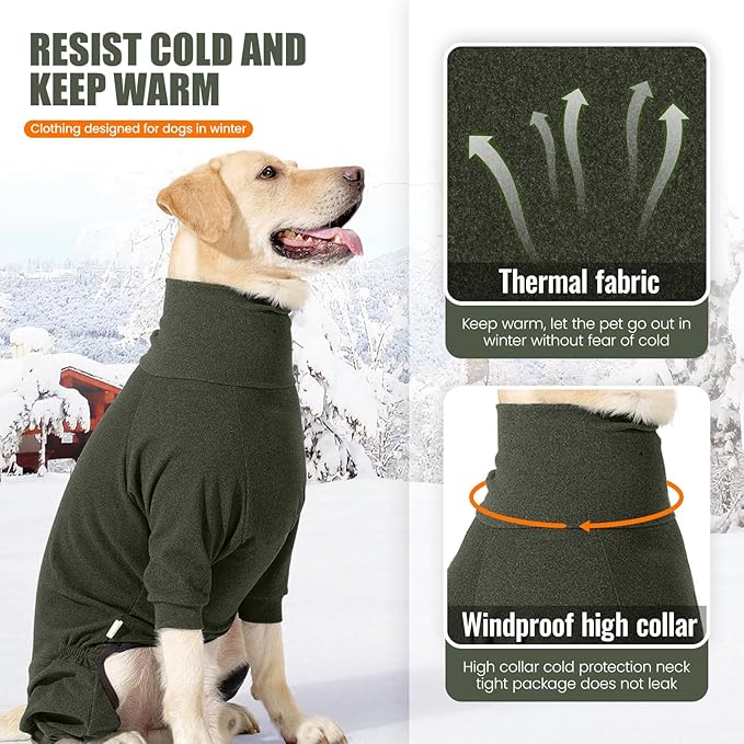 Dog Winter Coat,Full Body Pajamas Onesie Warm Dog Cold Weather Jacket,4-Legged Onesie Jumpsuit,High Collar Snowsuit Sweater for Walking, Hiking, Travel, Home Wear
