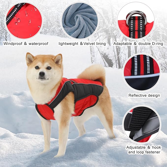 Dog Coat, Water-Resistant Dog Clothes, Warm Fleece Lining Dogs Coats, Winter Windproof Dogs Jackets with Reflective, Pet Vest for Small Medium Large Pets - 1 PCS