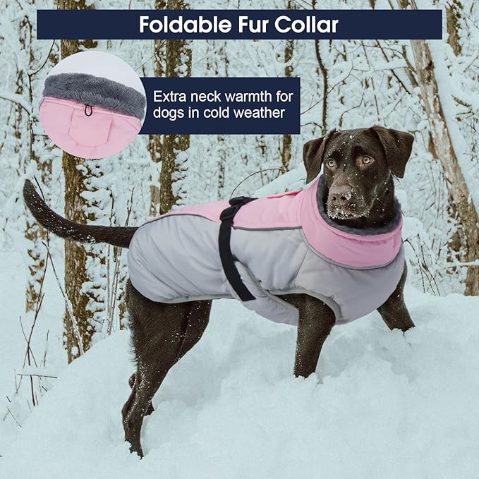 IECOii Dog Coats for Large Dogs Winter Waterproof, XXXL Dog Jacket with Adjustable Buckle,Thick Turtleneck Snow Jacket for Cold Weather, Pet Warm Fleece Vest for Doberman, Pink, 3XL