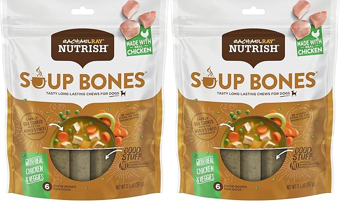 Nutrish Rachael Ray Soup Bones Dog Treats, Chicken & Veggies Flavor, 6 Bones (Pack of 2)