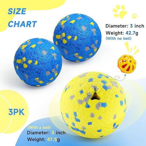 3PCS Dog Balls, Indestructible Dog Toys with Bell, Tennis Balls for Aggressive Chewers, Dog Teething Chew Toys for Small/Medium/Large Breeds(3 Inch)