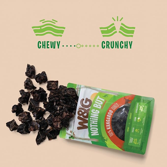 W&G Kangaroo Cubes, All Natural Dog Treats, Low Fat Air-Dried Lung Bites, Single Ingredient Snack for Sensitive Stomach Pets, Healthy Chews for Small to Large Dogs, No Fillers, No Grain, 5oz