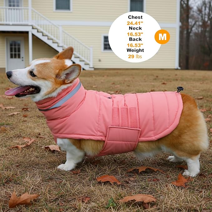 Dog Coat, Waterproof Winter Jacket, Warm Windproof Vest, Reflective Adjustable Turtleneck Coats for Large Dogs with Hook & Loop - Pink02 - XL